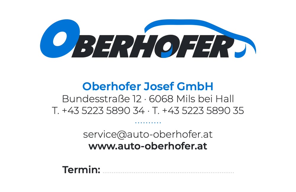 Rückseite der Visitenkarte von Auto Oberhofer