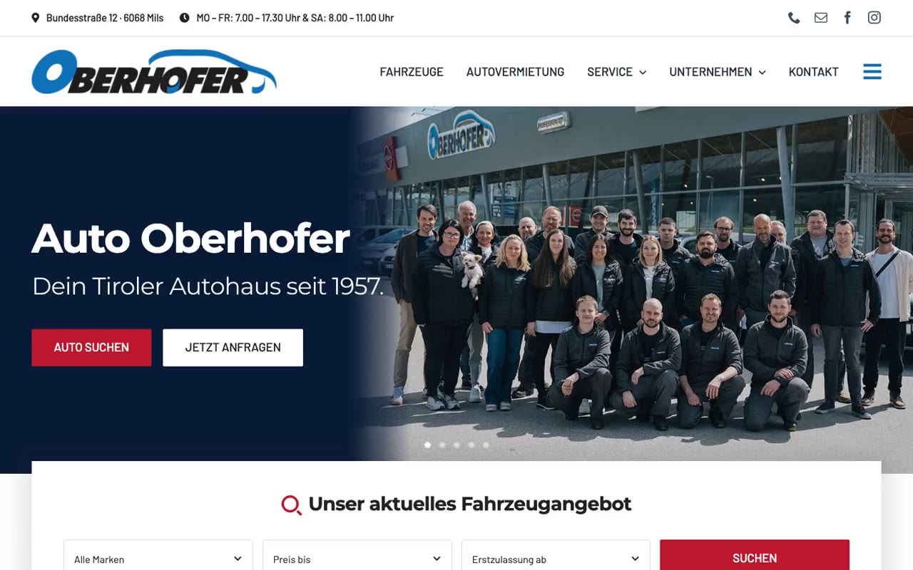 Website von Auto Oberhofer am Laptop