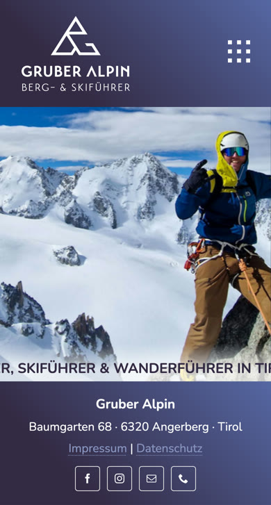 Website von Gruber Alpin am Handy
