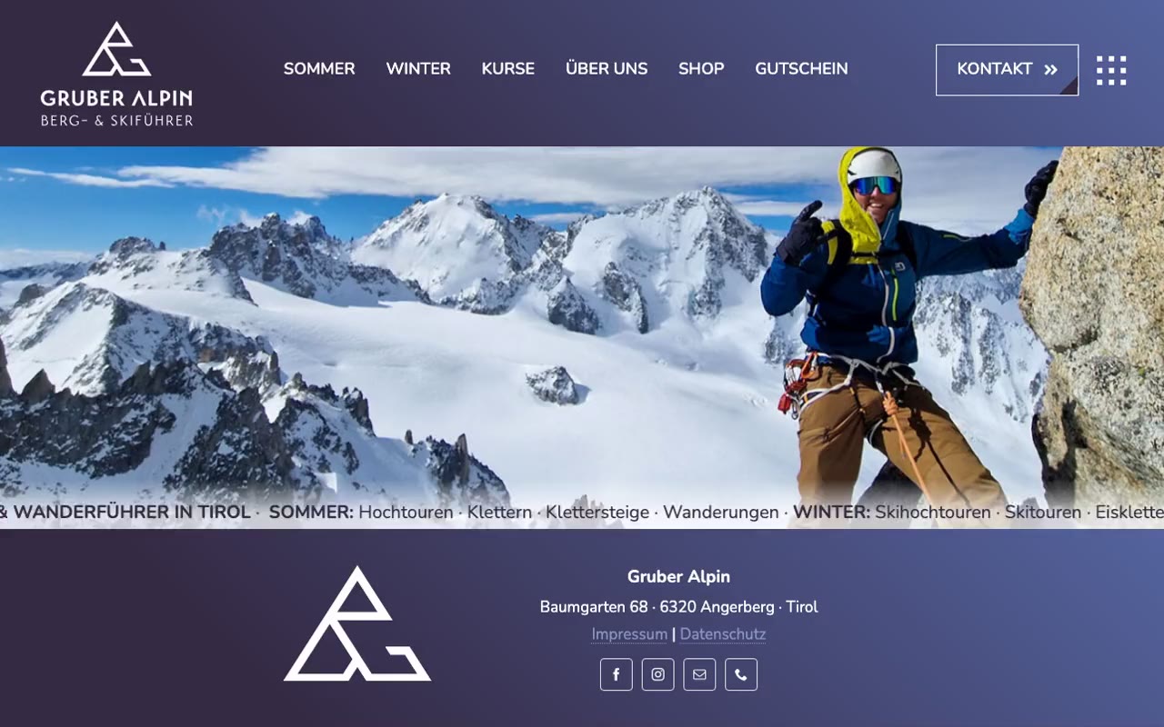 Website von Gruber Alpin am Laptop
