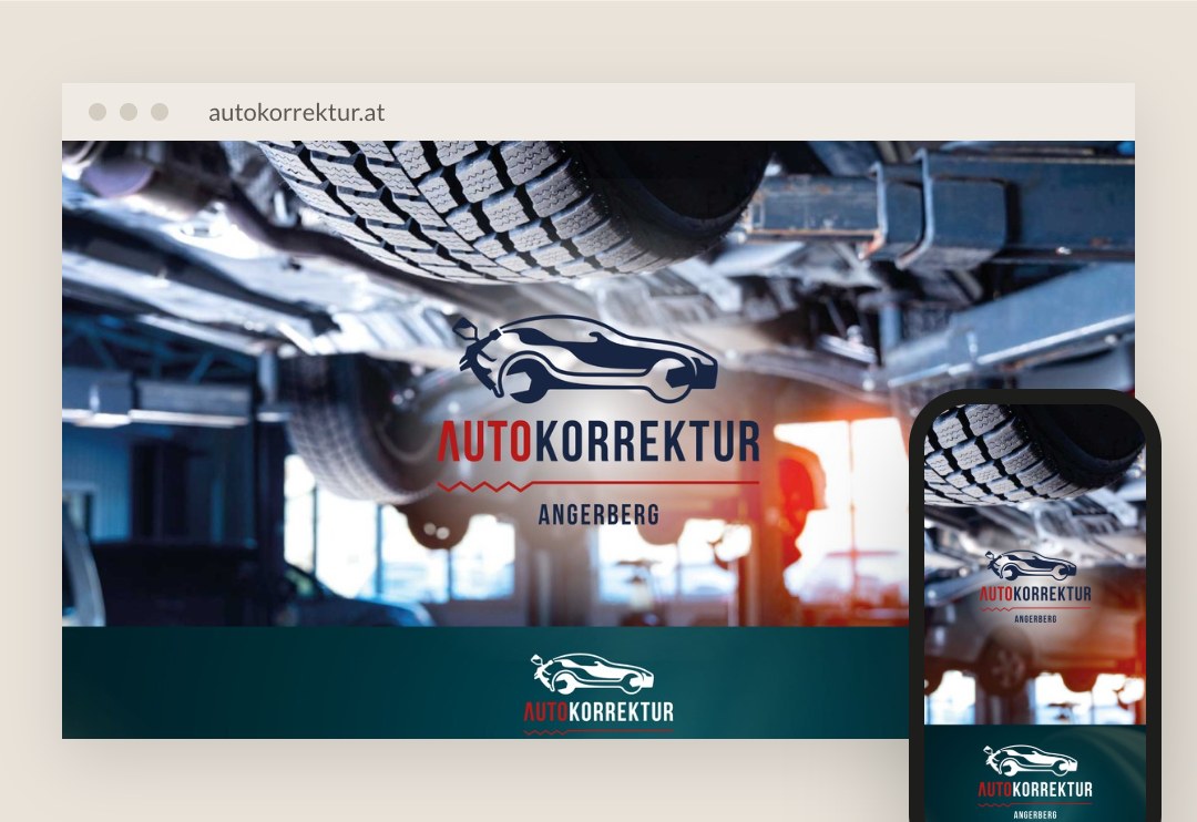 Webvisitenkarte der KFZ-Werkstatt Autokorrektur am Laptop und am Handy