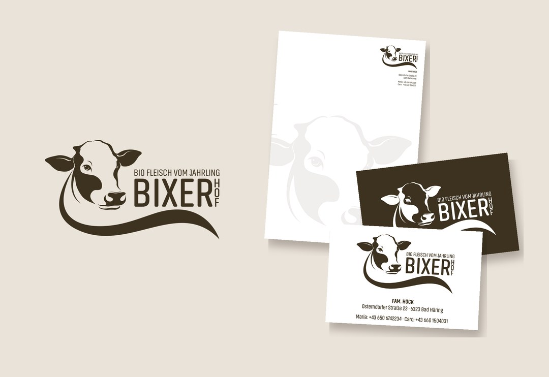 Logo, Briefpapier und Visitenkarten vom Bixerhof