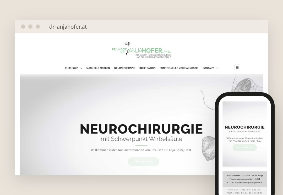 Website von Dr. Anja Hofer am Laptop und am Handy