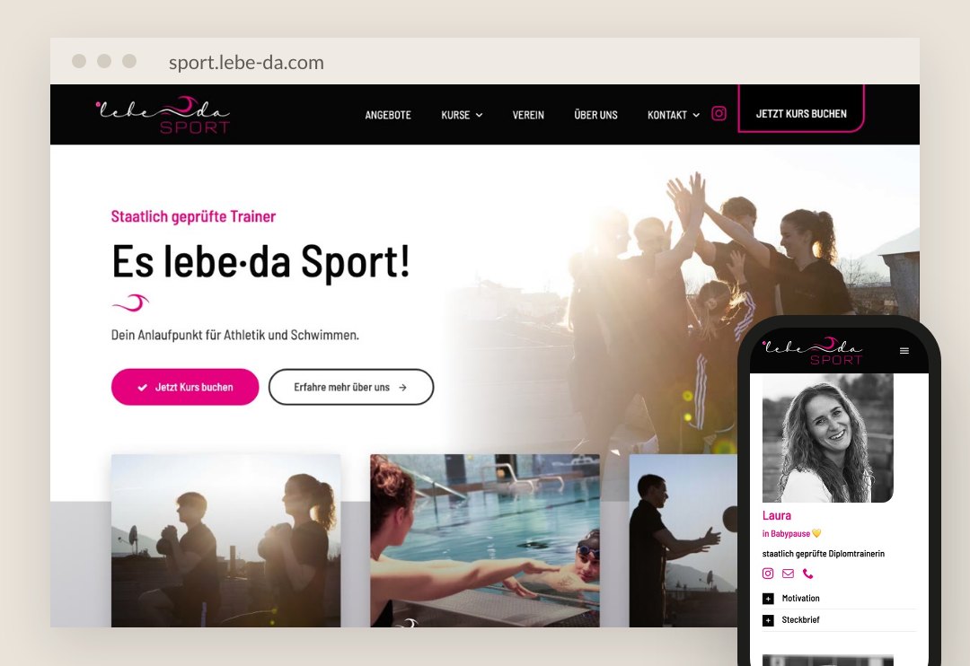 Website von lebe·da Sport am Laptop und am Handy