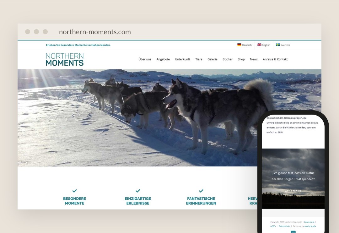Website von Northern Moments am Laptop und am Handy